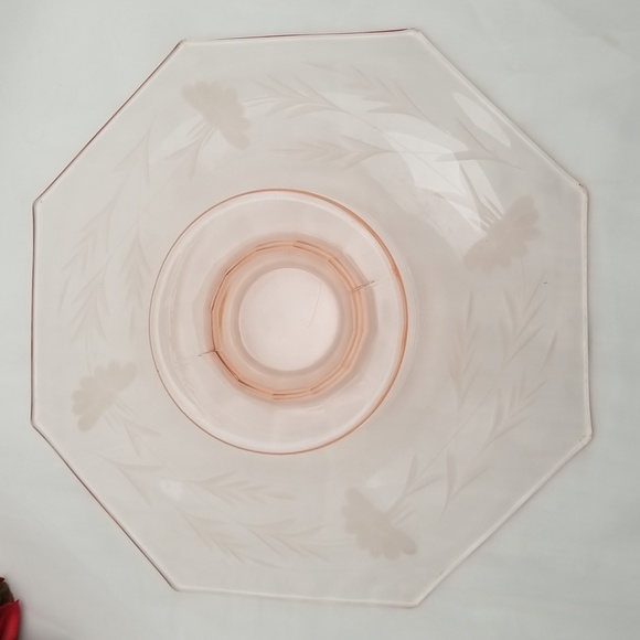 Elegant Depression Era Pink Octogon Low Pedestal Cake Plate - Picture 3 of 16